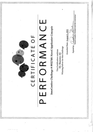 Innocentive Challenge performance certificate