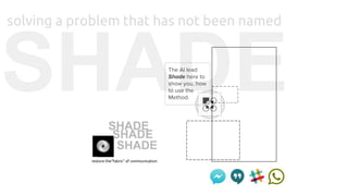 SHADE
solving a problem that has not been named
The AI lead
Shade here to
show you, how
to use the
Method.
SHADE
restore the“fabric” of communication
SHADE
SHADE
 