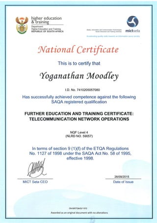 National Certificate Telecommunication Network Operations