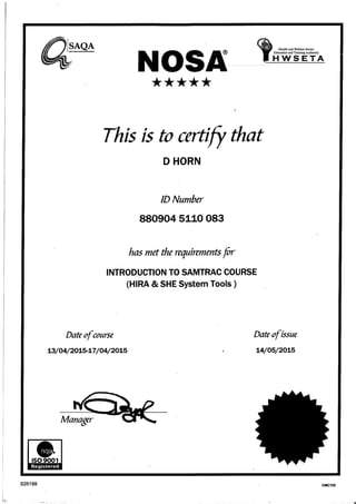 Samtrac introduction certificate