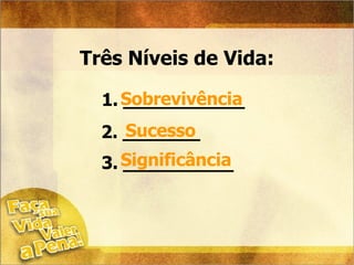 Três Níveis de Vida: 1. ___________ 2. _______ 3. __________ Sobrevivência  Sucesso  Significância  