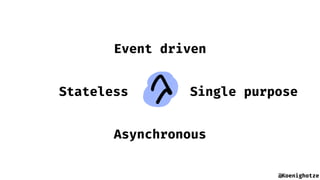 @Koenighotze
Event driven
Stateless
Asynchronous
Single purpose
 