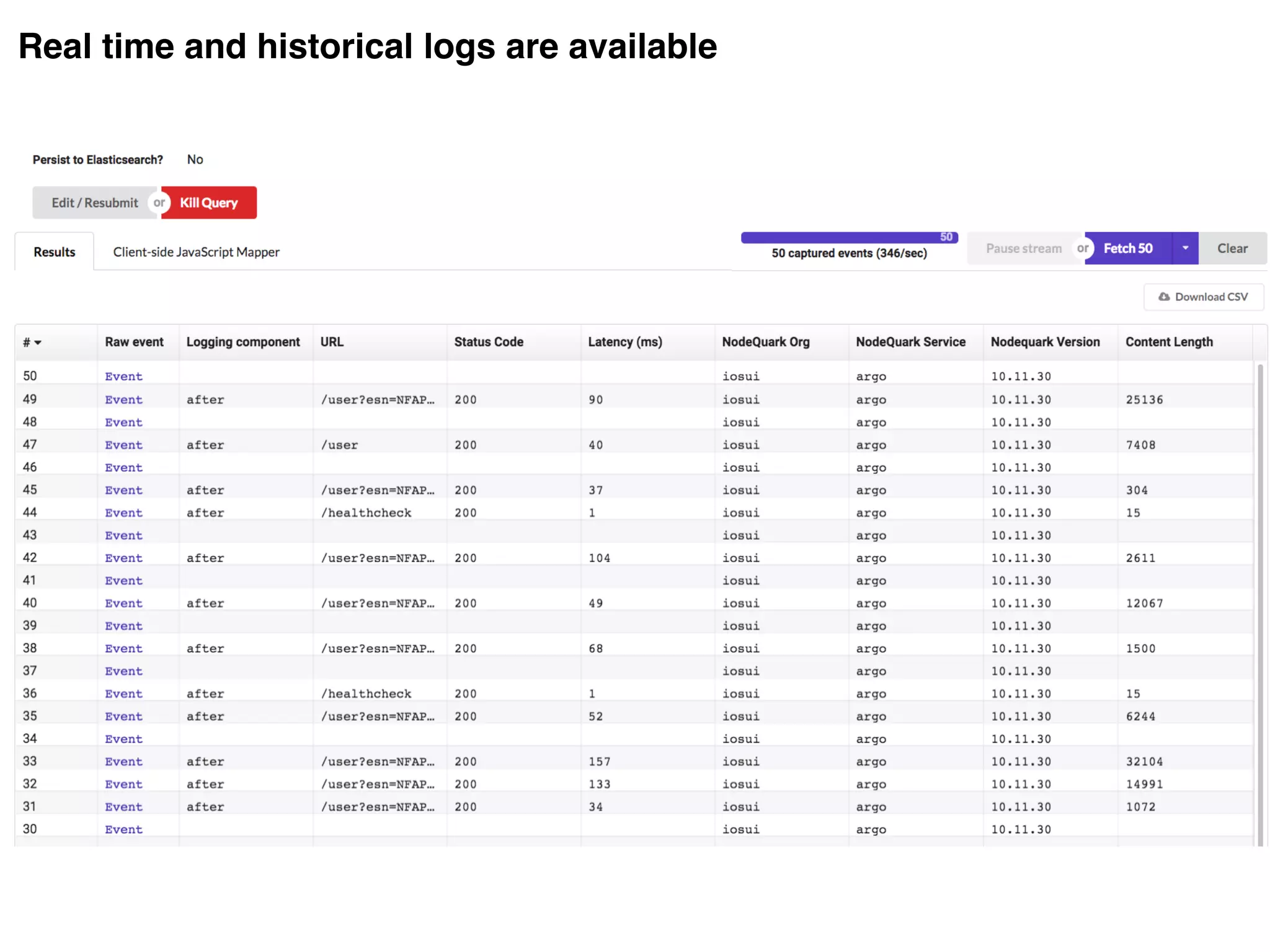 Real time and historical logs are available
 