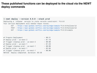 These published functions can be deployed to the cloud via the NEWT
deploy commands
S
 
