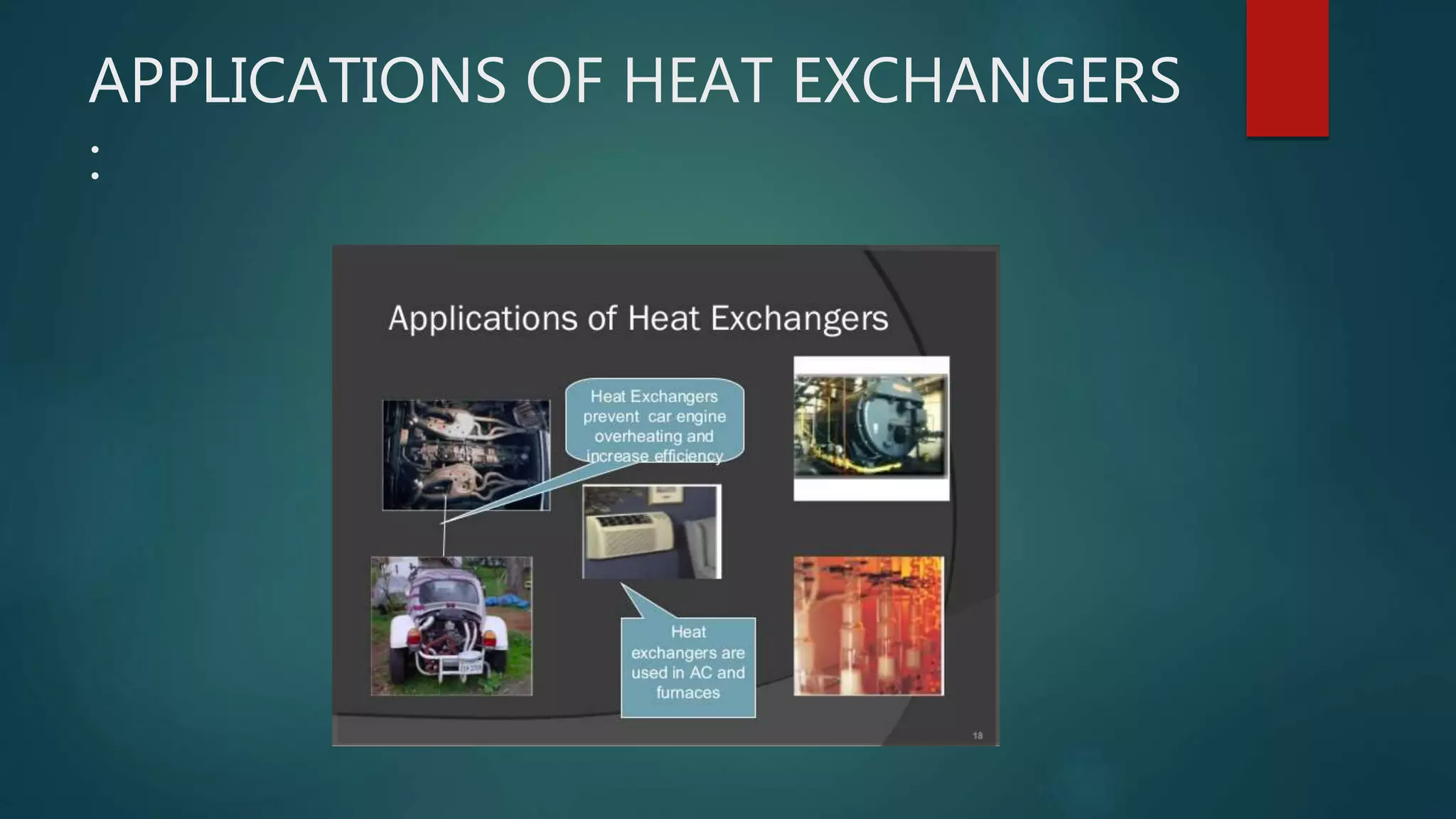APPLICATIONS OF HEAT EXCHANGERS
:
 