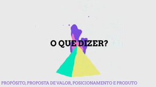 O QUE DIZER?
PROPÓSITO,PROPOSTA DE VALOR,POSICIONAMENTO E PRODUTO
 