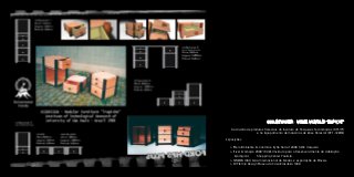 1998 /DESIGNER - MÓVEL MODULAR “TRAPICHE”
Na divisão de produtos florestais do Instituto de Pesquisas Tecnológicas (DPF-IPT)
e no Agrupamento de Industrias de Base Florestal (DPF - IBAMA)
Exposições
> “Meio Ambiente, Economia e Ação Social” 2000 SESC Itaquera.
> “Viver Ecológico 2000” IDHEA (Instituto para o Desenvolvimento da Habitação
Ecológica). 	 Shopping Center Paulista,
> FENAVEN 1999, Feira Internacional de Vendas e exportação de Móveis.
> XII Prêmio Design Museu da Casa Brasileira 1998.
 