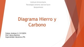 Diagrama Hierro y
Carbono
Instituto Universitario
Tecnológico Antonio José de Sucre
Barquisimeto
Fabian Jiménez C.I 31153074
Prof: Henry Ramírez
Especialidad: Mecánica (79)
 