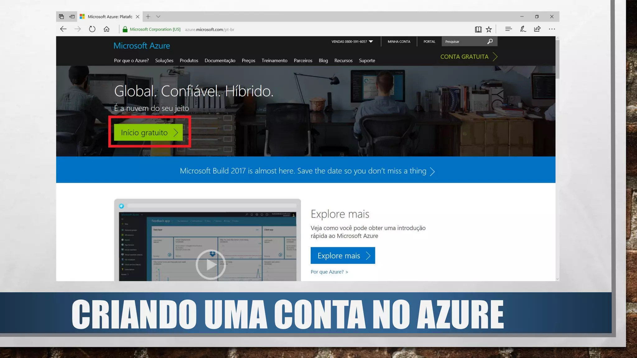 CRIANDO UMA CONTA NO AZURE
 
