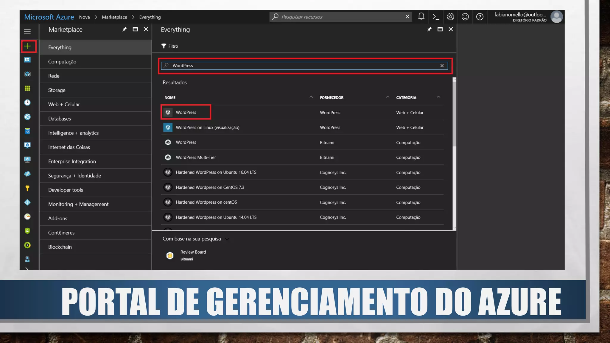 PORTAL DE GERENCIAMENTO DO AZURE
 