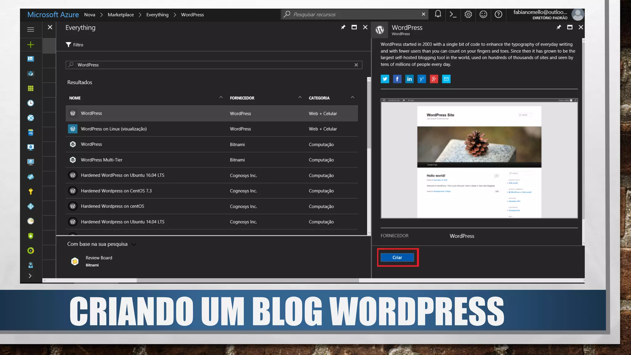 CRIANDO UM BLOG WORDPRESS
 