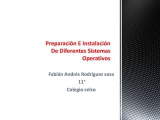 Preparación E Instalación 
De Diferentes Sistemas 
Operativos 
Fabián Andrés Rodríguez sosa 
11° 
Colegio celco 
 