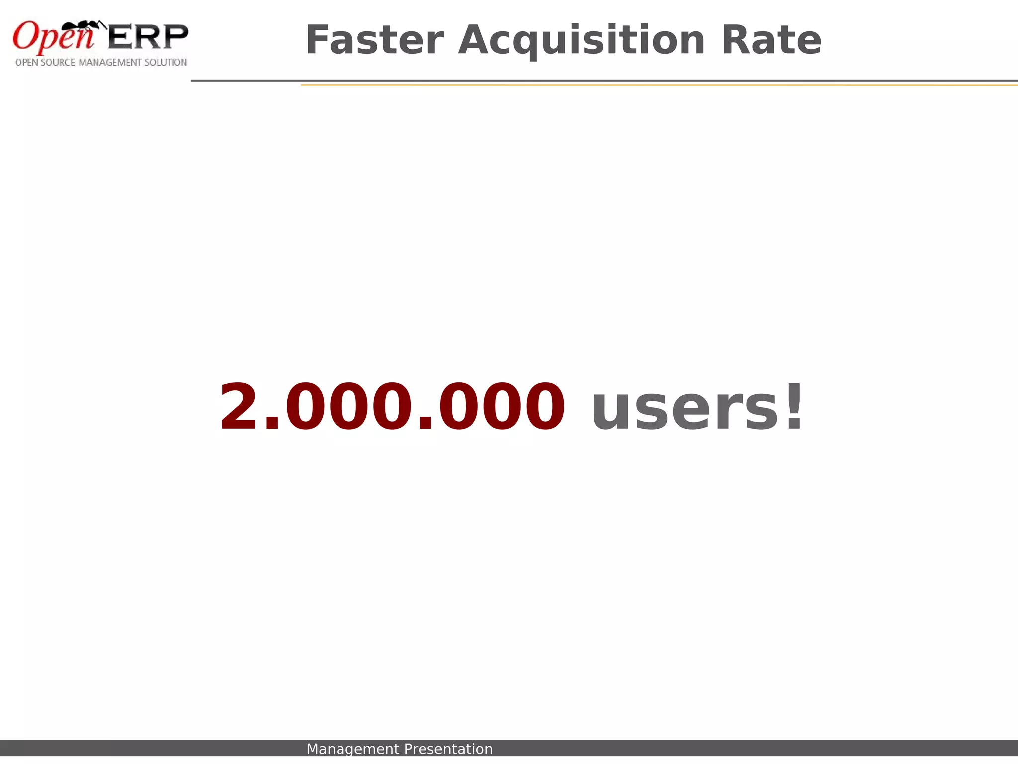 Faster Acquisition Rate




                   2.000.000 users!




Nom du fichier – à compléter   Management Presentation
 