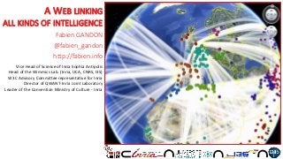 A WEB LINKING
ALL KINDS OF INTELLIGENCE
Fabien GANDON
@fabien_gandon
http://fabien.info
  
Vice Head of Science of Inria Sophia Antipolis
Head of the Wimmics Lab. (Inria, UCA, CNRS, I3S)
W3C Advisory Committee representative for Inria
Director of QWANT-Inria Joint Laboratory
Leader of the Convention Ministry of Culture - Inria
 