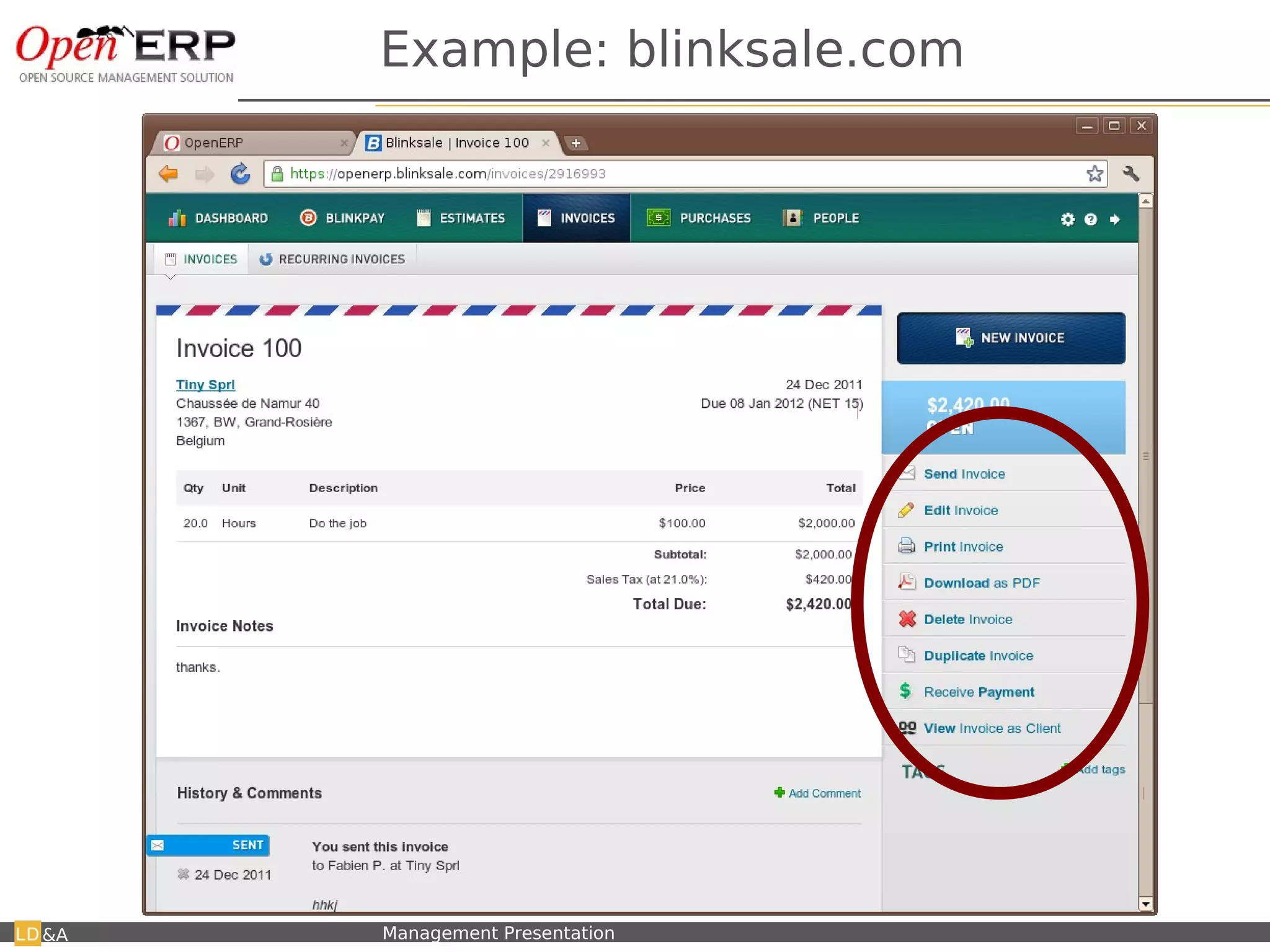Example: blinksale.com




&A   Nom du fichier – à compléter   Management Presentation
 