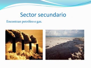 Sector secundario
Encontran petróleo e gas.
 