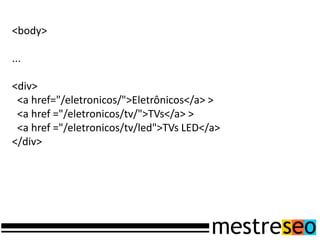 <body>

...

<div>
 <a href="/eletronicos/">Eletrônicos</a> >
 <a href ="/eletronicos/tv/">TVs</a> >
 <a href ="/eletronicos/tv/led">TVs LED</a>
</div>
 