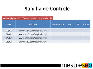 Planilha de ControleMinha página: http://www.meusite.com/notebooks