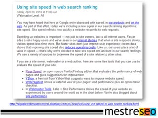 http://googlewebmastercentral.blogspot.com.br/2010/04/using-site-speed-in-web-search-ranking.html
 
