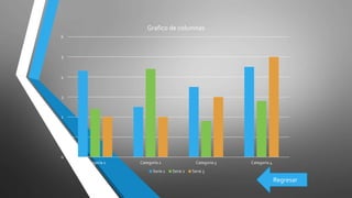 0
1
2
3
4
5
6
Categoría 1 Categoría 2 Categoría 3 Categoría 4
Grafico de columnas
Serie 1 Serie 2 Serie 3
Regresar
 