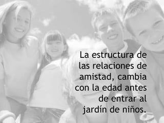 La estructura de
las relaciones de
amistad, cambia
con la edad antes
de entrar al
jardín de niños.