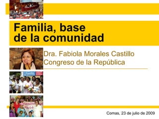 Familia, base de la comunidad Dra. Fabiola Morales Castillo Congreso de la República Comas, 23 de julio de 2009 