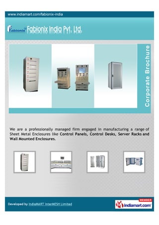We are a professionally managed firm engaged in manufacturing a range of
Sheet Metal Enclosures like Control Panels, Control Desks, Server Racks and
Wall Mounted Enclosures.
 