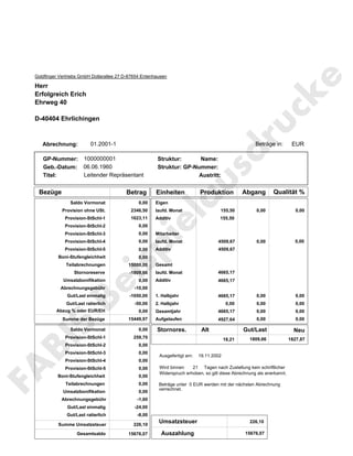 Fabis Muster Fur Eine Provisionsabrechnung Mit Ausdruck Fur Vertriebs