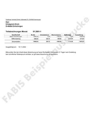 Fabis Muster Fur Eine Provisionsabrechnung Mit Ausdruck Fur Vertriebs