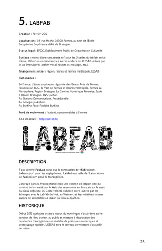 5. LABFAB
Création : février 2012
Localisation : 34 rue Hoche, 35000 Rennes, au sein de l'École
Européenne Supérieure d'Ar...