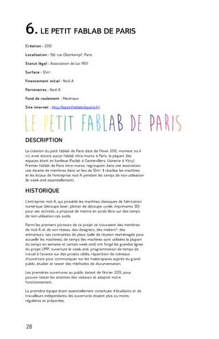 6. LE PETIT FABLAB DE PARIS
Création : 2012
Localisation : 156 rue Oberkampf, Paris
Statut légal : Association de Loi 1901...