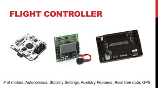 FLIGHT CONTROLLER
# of motors, Autonomous, Stability Settings, Auxiliary Features: Real time data, GPS
 