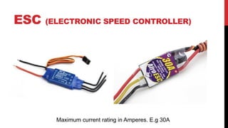 ESC (ELECTRONIC SPEED CONTROLLER)
Maximum current rating in Amperes. E.g 30A
 
