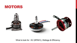 MOTORS
What to look for : KV (RPM/V), Wattage & Efficiency
 