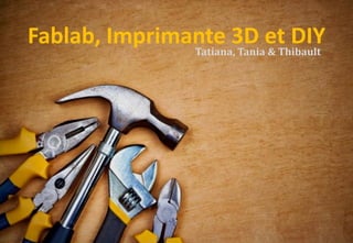 II) Le Do It Yourself
à l'heure du Numérique
Fablab, Imprimante 3D et DIYTatiana, Tania & Thibault
 