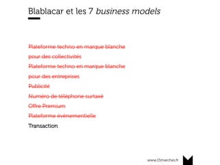 www.15marches.fr
Blablacar et les 7 business models
Plateforme techno en marque blanche
pour des collectivités
Plateforme ...
