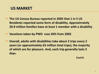 <ul><li>The US Census Bureau reported in 2005 that 1 in 5 US Residents reported some form of disability. Approximately 20....