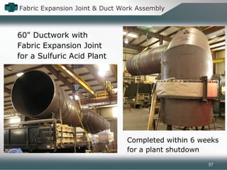 Fabric Expansion Joint & Duct Work Assembly
60" Ductwork with
Fabric Expansion Joint
for a Sulfuric Acid Plant
Completed within 6 weeks
for a plant shutdown
57
 