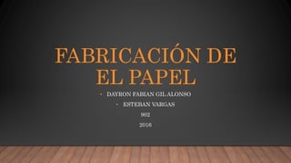 FABRICACIÓN DE
EL PAPEL
• DAYRON FABIAN GIL ALONSO
• ESTEBAN VARGAS
902
2016
 