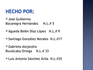  JoséGuillermo
Bocanegra Hernández       N.L.# 5

 Águeda    Belén Díaz López N.L.# 9

 Santiago   González Morales N.L.#17

 GabrielaAlejandra
Ruvalcaba Ortega N.L.# 33

 Luis   Antonio Sánchez Ávila N.L.#35
 