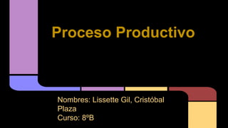 Proceso Productivo
Nombres: Lissette Gil, Cristóbal
Plaza
Curso: 8ºB
 