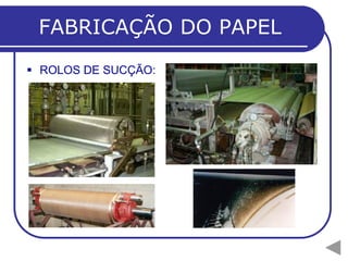 FABRICAÇÃO DO PAPEL
 ROLOS DE SUCÇÃO:
 