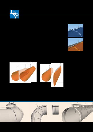 17
All-in-One is supplied in the most
cost-effective version installed on
cables, as seen in the illustration.
Classic
Regular systems with single suspension are
not round but become flat when the air is
turned off. This is not the case with All-in-
One systems.
All-in-One
Only a slight change of the circular shape
occurs with All-in-One when the air is
turned off.
When using the All-in-One solution on
a FabricAir®
system, the ducts are kept
open and stretched out even when the air
is turned off. Furthermore, this solution
ensures that starting up the system causes
a minimum of strain, which is not always
the case with a duct that is hanging defla-
ted. A flat duct (classic) is closed, meaning
that the air has to push itself through the
duct at start-up. This often results in the
very straining popping effect.
All-in-One on an H-rail. Ducts on
H-rails are quickly installed or taken
down for washing.
All-in-One for Better Looking Ducts
All-in-One ensures that the ducts are
always stretched out, even when there is
no air in the system. Suspension type 8,
All-in-One, is shown here.
With All-in-One, support hoops
are mounted at fixed intervals.
The hoops are removable and are
removed prior to washing.
With air With airWithout air
Without air
INSTALLATION
 