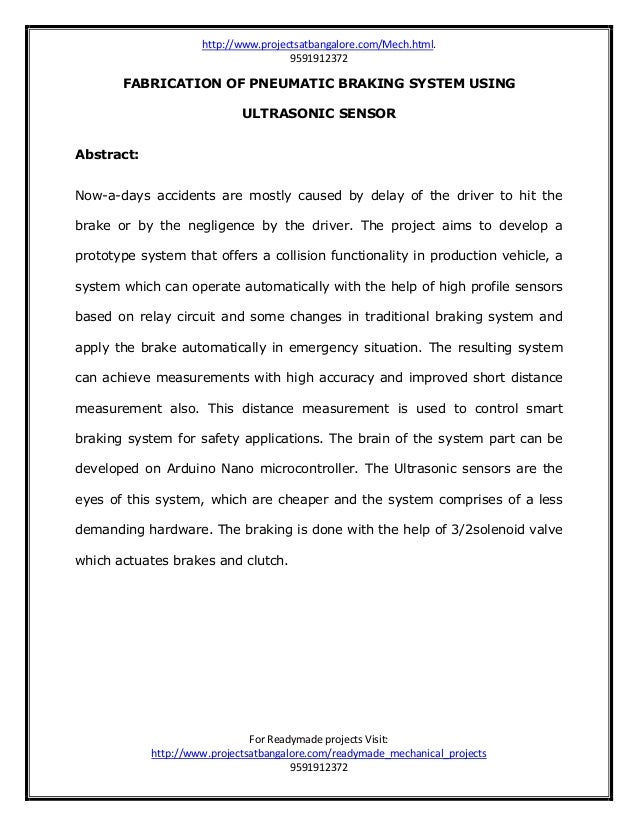 Fabrication ofpneumaticbrakingsystemusingultrasonicsensor