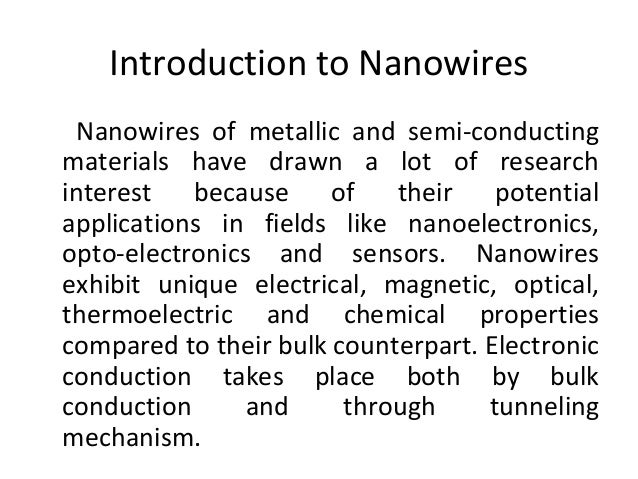Fabrication And Characterization Of Nanowire Devices