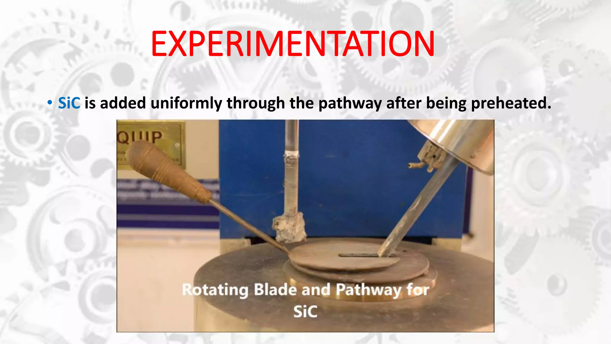 EXPERIMENTATION
• SiC is added uniformly through the pathway after being preheated.
 