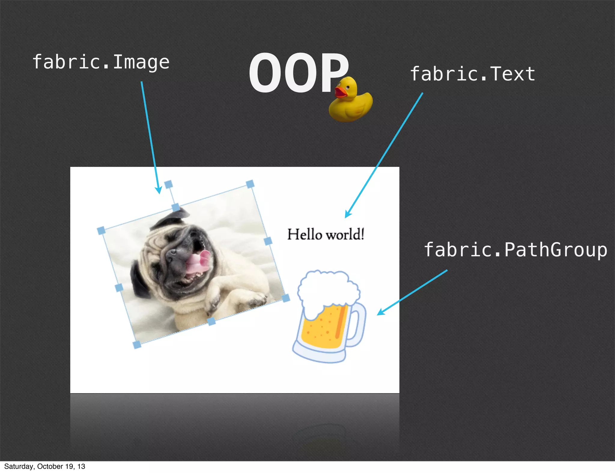 fabric.Image

OOP

fabric.Text

fabric.PathGroup

Saturday, October 19, 13

 