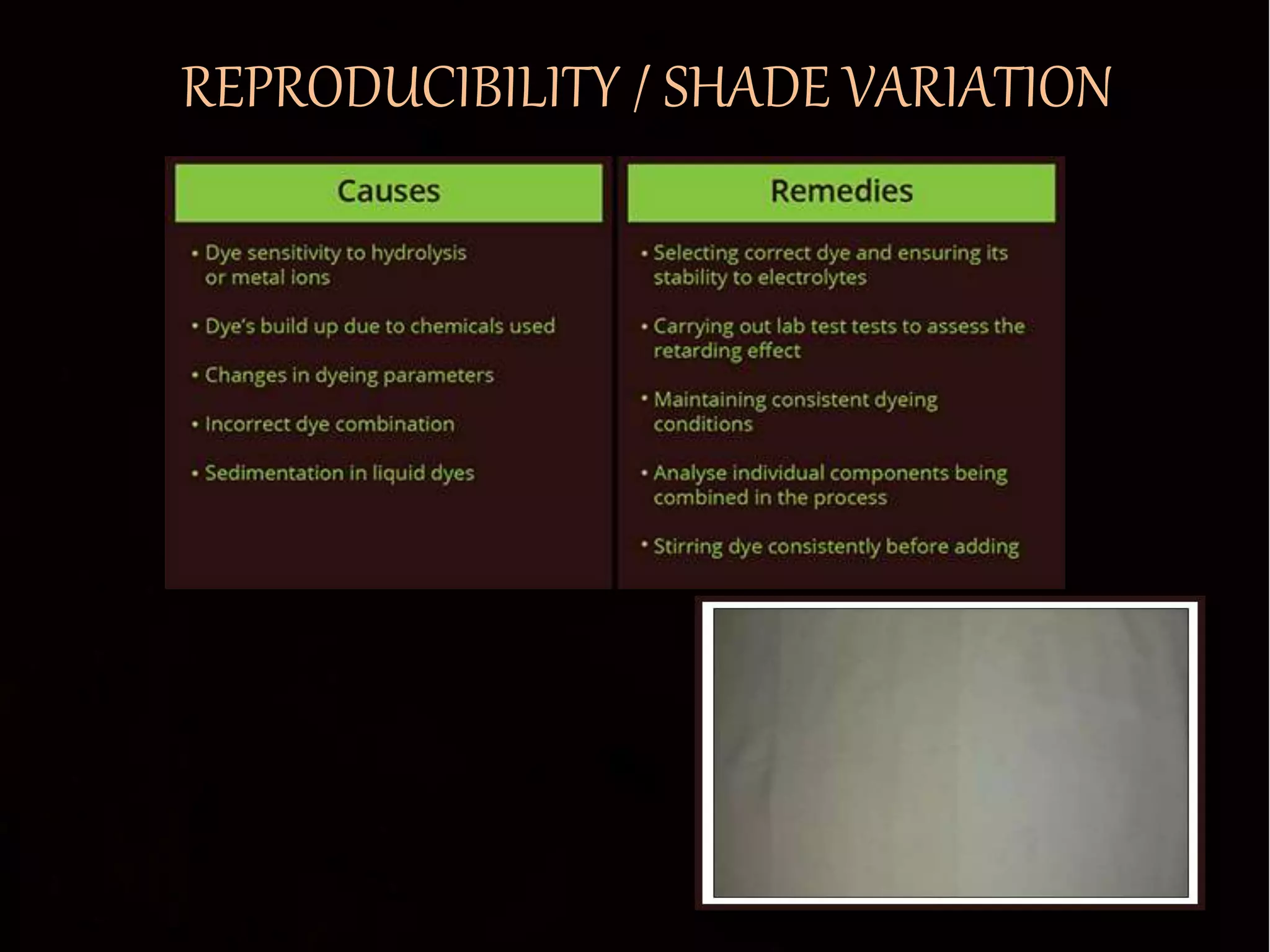 REPRODUCIBILITY / SHADE VARIATION
 