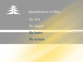 arpita
Identification of fibre
By feel
By length
By lustre
By texture
 