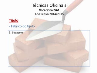 Técnicas Oficinais 
Vocacional V61 
Ano Letivo 2014/2015 
Tijolo 
- Fabrico do tijolo 
5. Secagem 
 